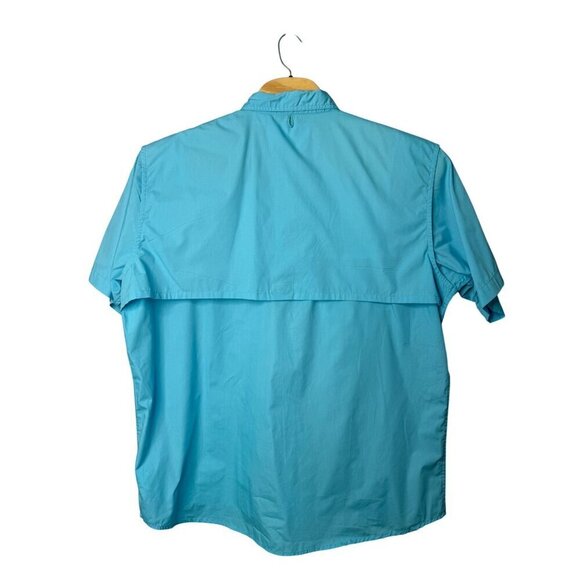 World Wide Sportsman Teal Short Sleeve Fishing Shirt 2XL Button-Down Pockets - Picture 2 of 13